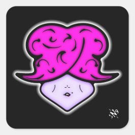 Adesivo Quadrado Mulher animada com marca de beleza e chapéu v2