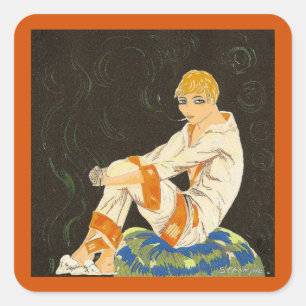 Adesivo Quadrado Mulher Art Déco Vintage, Fumando por S. Chompre