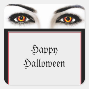 Adesivo Quadrado Mulher Bruxa Vestida Olhos Vestidos no Halloween