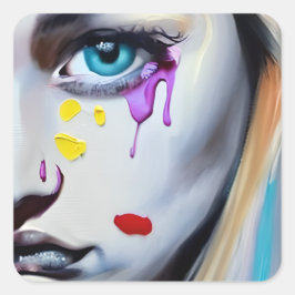 Adesivo Quadrado Mulher chorando lágrimas roxas