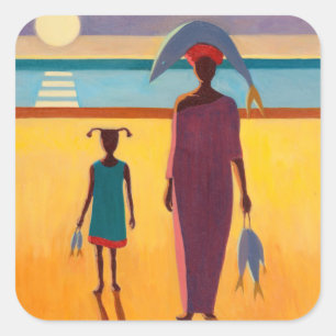 Adesivo Quadrado Mulher com Peixe