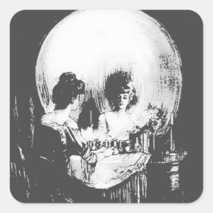 Adesivo Quadrado Mulher com Reflexão do Crânio Halloween Espelhada