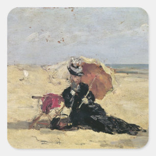 Adesivo Quadrado Mulher com um parasol na praia, 1880