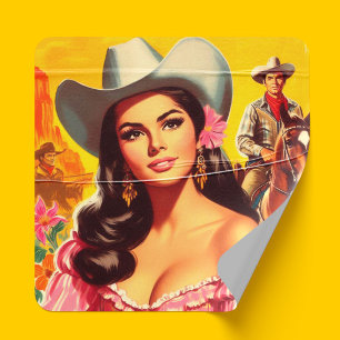 Adesivo Quadrado Mulher Country Retrô
