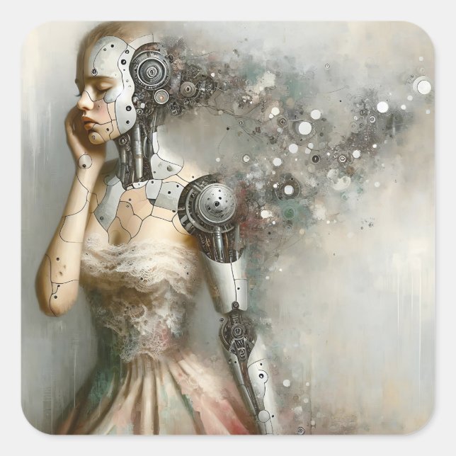Adesivo Quadrado Mulher Cyborg Ai Art (Frente)