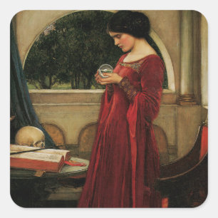 Adesivo Quadrado Mulher da Bola de Cristal Pintura de Waterhouse