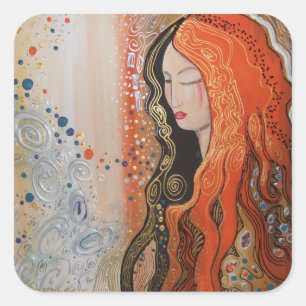 Adesivo Quadrado Mulher da senhora Bonito do gengibre na meditaçã