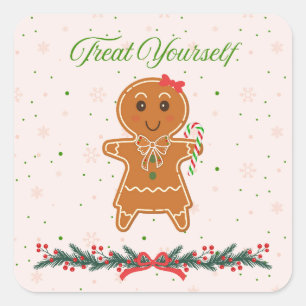 Adesivo Quadrado Mulher de Biscoito de Gengibre de Natal