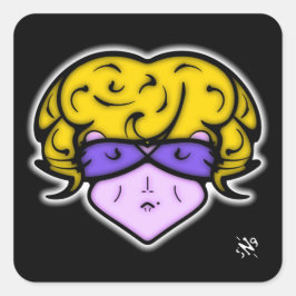 Adesivo Quadrado Mulher de desenho animado com marca de beleza e óc