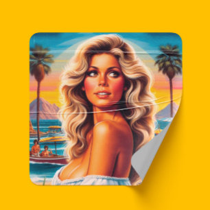 Adesivo Quadrado Mulher de Verão dos Anos 80