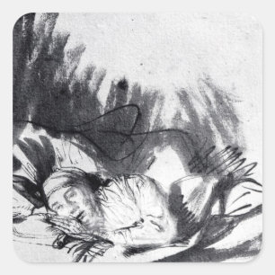 Adesivo Quadrado Mulher doente em uma cama, talvez Saskia