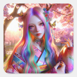 Adesivo Quadrado Mulher Eética Mística bonito com Borboletas