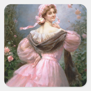 Adesivo Quadrado Mulher elegante em um jardim de rosas