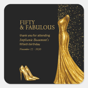 Adesivo Quadrado Mulher Elegante Fabulosa Vestido Dourado Aniversár