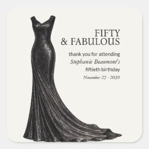 Adesivo Quadrado Mulher Elegante Fantástico Vestido Preto 50º Anive