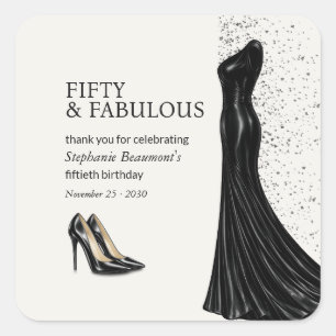 Adesivo Quadrado Mulher Elegante Fantástico Vestido Preto Aniversár