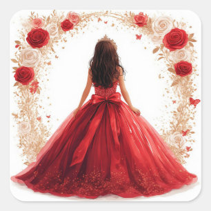 Adesivo Quadrado Mulher Elegante num palhaço vermelho cercado por R