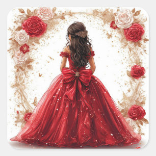 Adesivo Quadrado Mulher Elegante num palhaço vermelho cercado por R