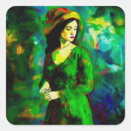 Adesivo Quadrado Mulher em Chapéu