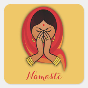 Adesivo Quadrado Mulher hindu com Scarf na Namaste