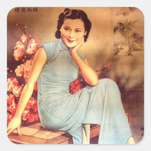 Adesivo Quadrado mulher idosa de shanghai do poster chinês do