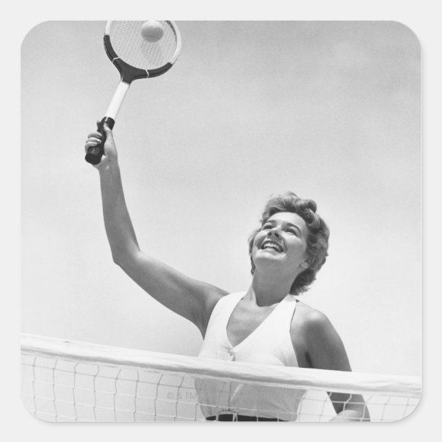 Adesivo Quadrado Mulher jogando Tênis 2 (Frente)