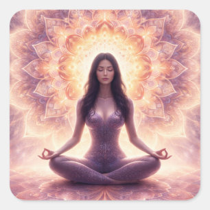 Adesivo Quadrado Mulher Meditação Mandala Brilhante Nome Personaliz