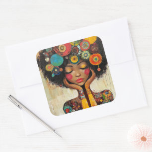 Adesivo Quadrado Mulher Negra Harmonia Colorida