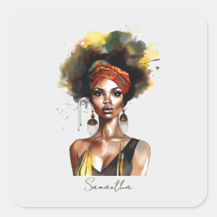 Adesivo Quadrado Mulher Negra Vestindo Quebra-Cabeça Étnica