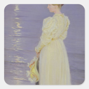 Adesivo Quadrado Mulher no branco em uma praia, 1893