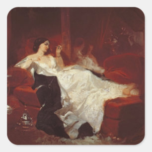 Adesivo Quadrado Mulher num sofá vermelho