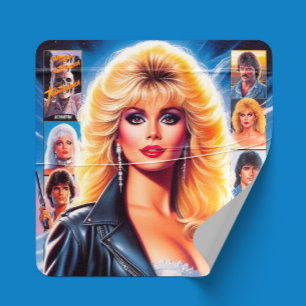 Adesivo Quadrado Mulher Retrowave dos Anos 80