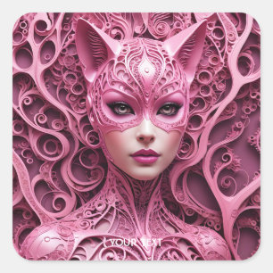 Adesivo Quadrado Mulher Rosa Gato Fantasma