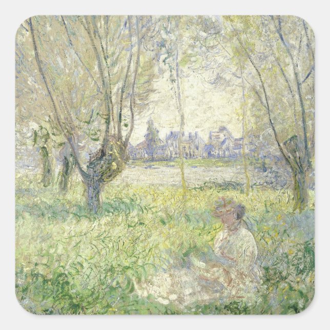 Adesivo Quadrado Mulher sob Salgueiros, Monet 1880 (Frente)
