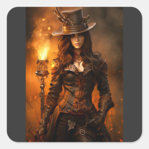 Adesivo Quadrado Mulher Steampunk