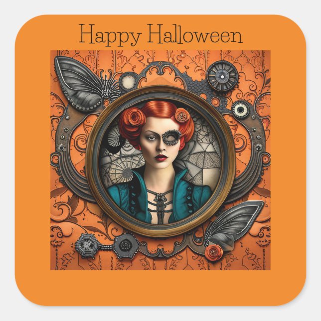 Adesivo Quadrado Mulher Steampunk Halloween (Frente)