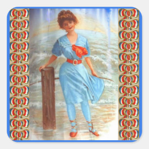 Adesivo Quadrado Mulher vitoriana de 1890 na praia
