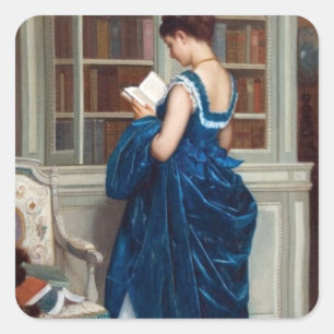 Adesivo Quadrado Mulher Vitoriana Elegante Lendo na Biblioteca