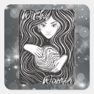 Adesivo Quadrado Mulher Witchy Black and White
