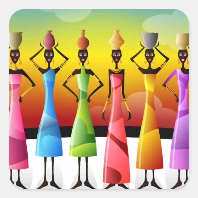 Adesivo Quadrado Mulheres Africanas com Potéria na cabeça (Frente)