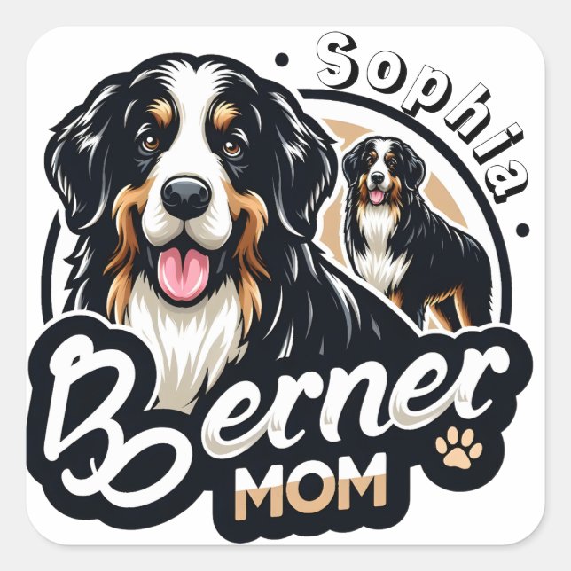 Adesivo Quadrado Mulheres Berner Mãe - Cachorro das Montanhas Berne (Frente)