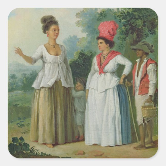 Adesivo Quadrado Mulheres de Cor da Índia Ocidental, com Criança e  (Frente)