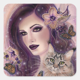 Adesivo Quadrado Mulheres fantasistas com gato por Renee Lavoie