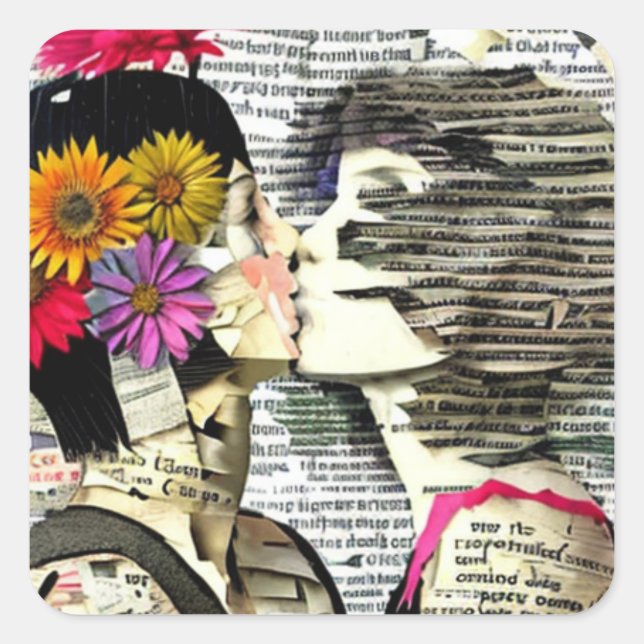 Adesivo Quadrado Mulheres lésbicas apaixonadas | Pride Kiss (Frente)