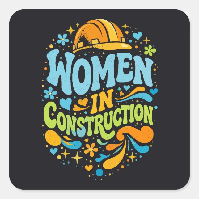 Adesivo Quadrado Mulheres na Construção Retro Empoderamento (Frente)