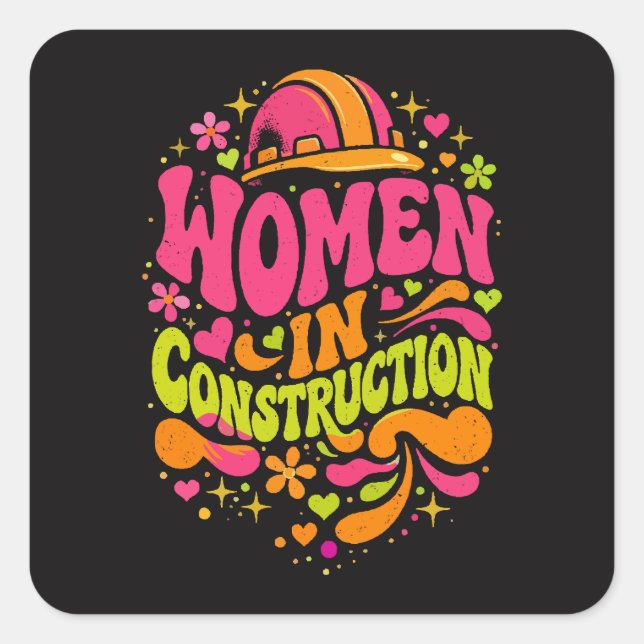 Adesivo Quadrado Mulheres na Construção Retro Empoderamento (Frente)