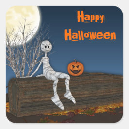 Adesivo Quadrado Múmia de cemitério, Halloween
