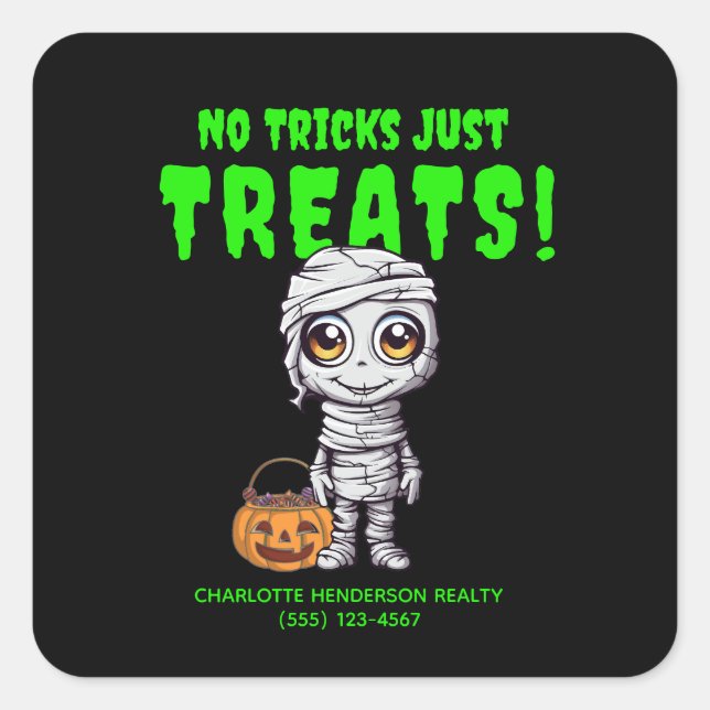 Adesivo Quadrado Mummy Halloween Engraçado (Frente)