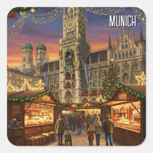 Adesivo Quadrado Munique Marienplatz Alemanha Mercado de Natal