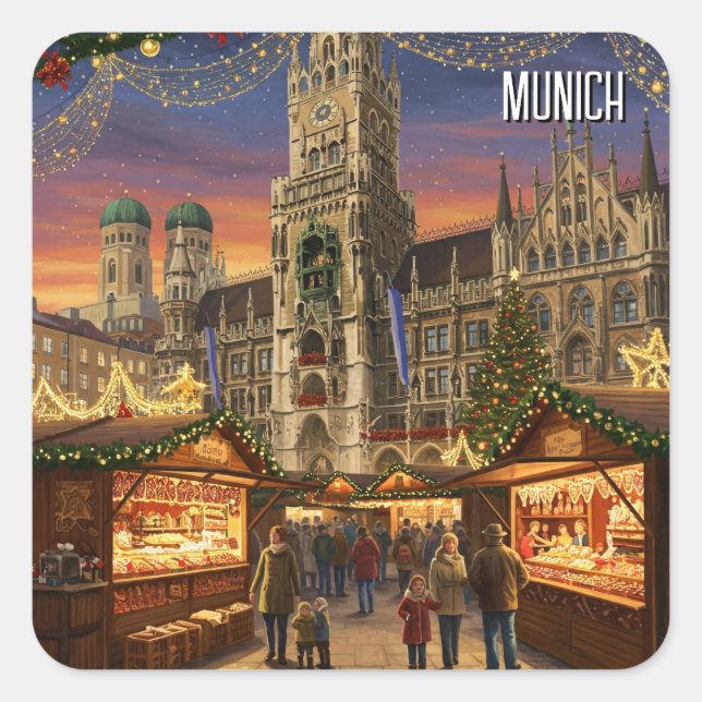 Adesivo Quadrado Munique Marienplatz Alemanha Mercado de Natal (Frente)